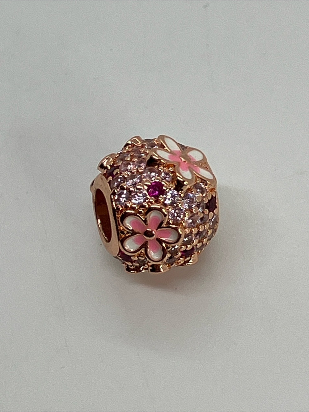 925 Rose Gold Tone Sterling Silver Pink Enamel Cherry Blossom Charm Fits Pandora